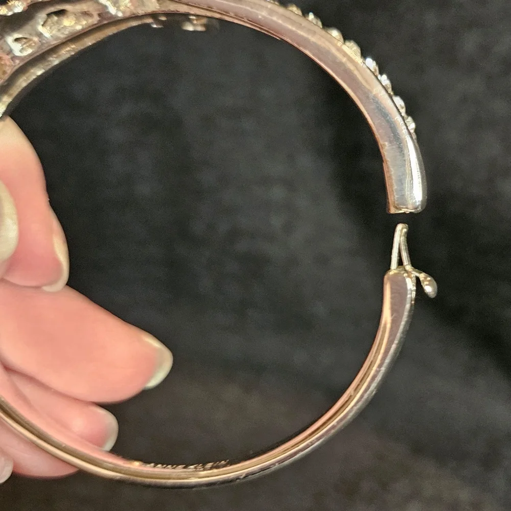 Anne Klein Silver Plated Bracelet with a Butterfly and Iridescent Flowers - Picture 4 of 5